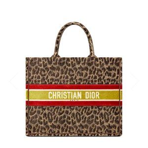 CHRISTIAN DIOR Leopard Print Velvet Canvas Book Tote